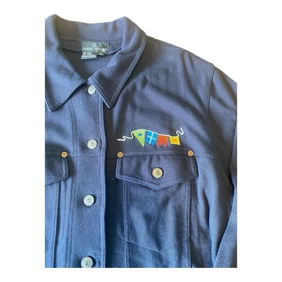 Carole Little embroidered flag long sleeve navy blue jacket size 2X - Picture 4 of 9